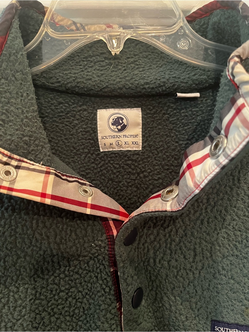 Southern Proper Green Fleece Snap Pullover with Plaid Trim - Picture 3 of 4
